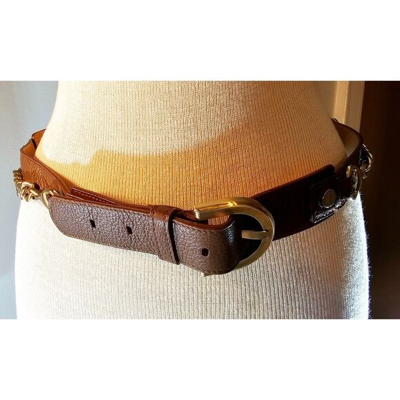 Vintage womens SZ M (36 inches) Talbot Leather Belt Western gold chain details - Picture 2 of 12